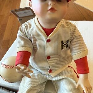 Striped Baseball Doll with Red Accents